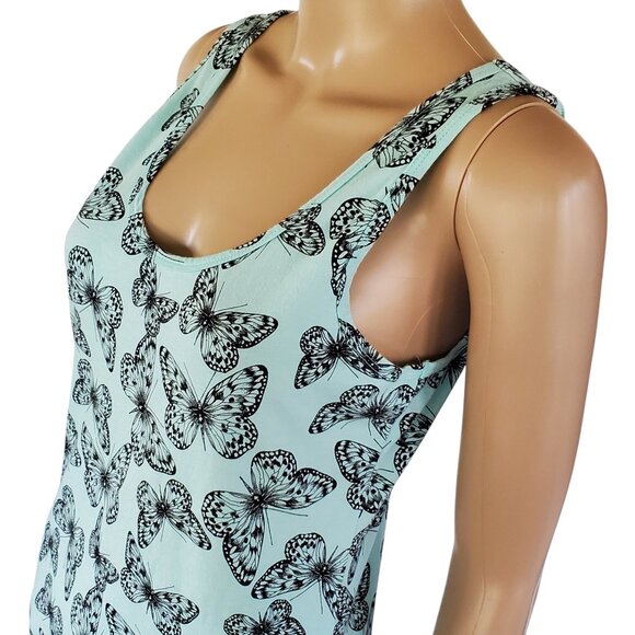 No Boundaries Tank Top Teen Jr 15-17 XL Mint Green Black Butterfly Knit Stretch - Picture 3 of 8